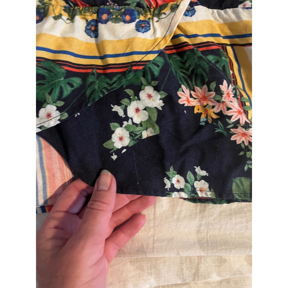 Farm Rio for Anthropologie Tropical Floral Striped Wrap Blouse Navy XL - Picture 10 of 15